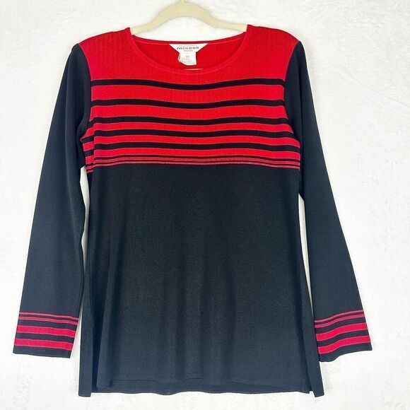 Vintage Misook Knit Top Womens XS Petite Striped Classic Timeless Minimalist - Picture 1 of 3